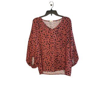 Bibi V-neck Top Blouse Women's Medium Long Sleeve Animal Print Balloon Sleeve